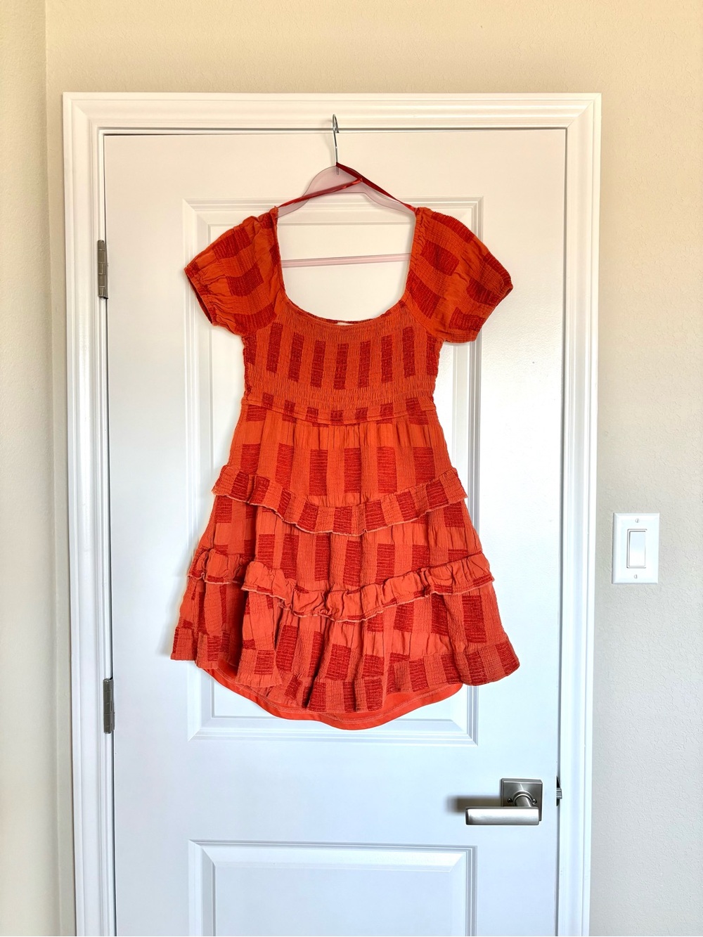 Altar’d State Rust Smocked Tiered Ruffle Mini Dress Puff Sleeve M